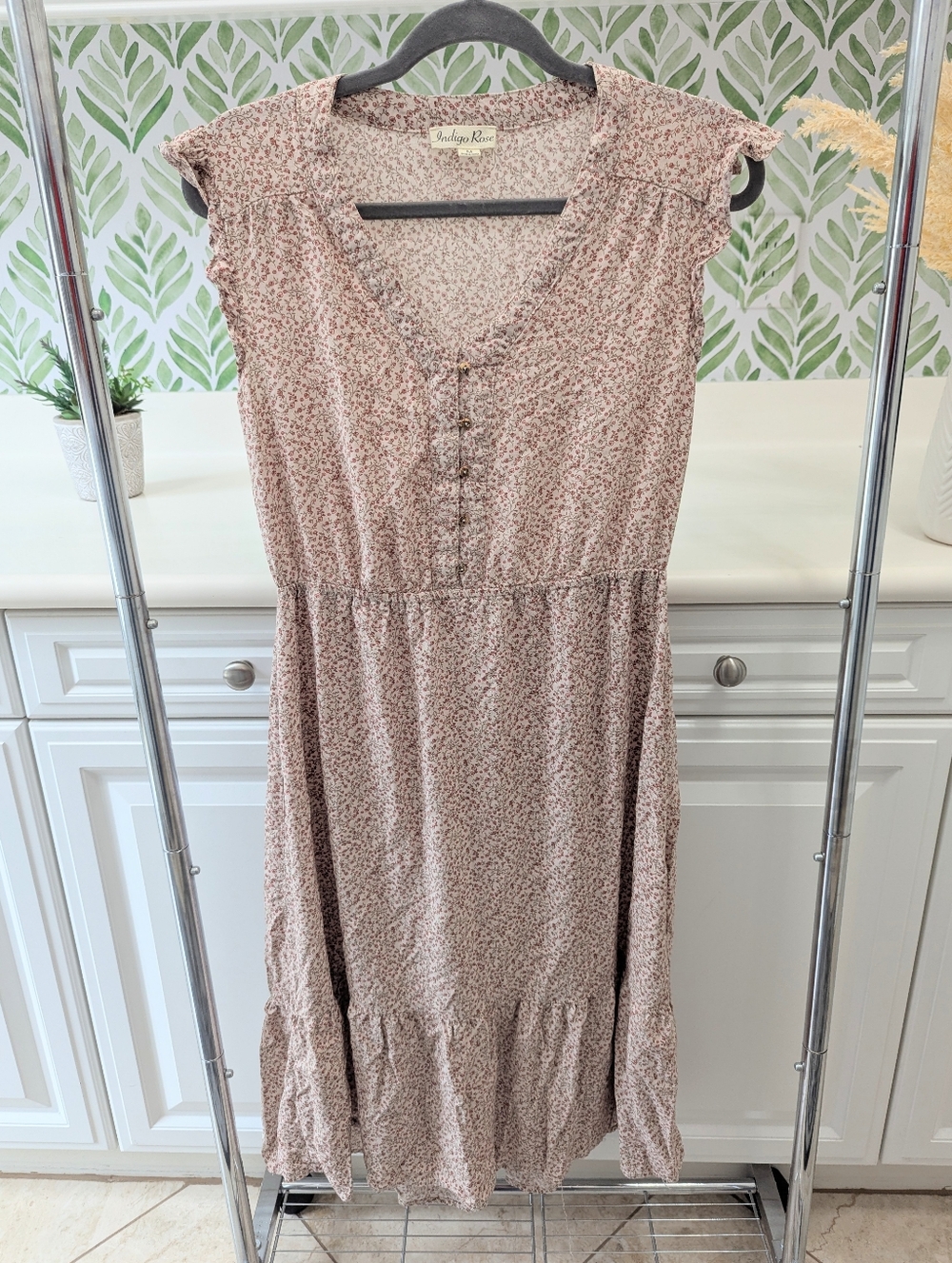 Indigo Rose Floral Midi Dress Prairie Medium Western Tiny Flowers